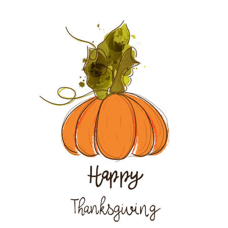 Pumpkin. Hand drawn Happy Thanksgiving poster. Vector illustrationのイラスト素材