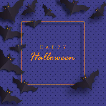 Halloween background. Paper style. Flyer or invitation template for Halloween partyのイラスト素材