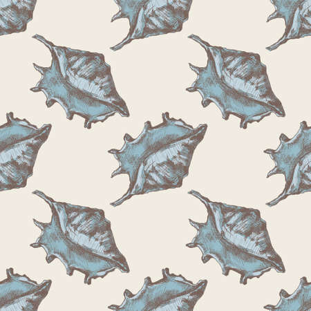 Hand drawn vector illustrations - seamless pattern of seashells. Marine background. Perfect for invitations, greeting cards, posters, prints, banners, flyers etcのイラスト素材