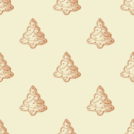 Seamless pattern with hand drawn ginger cookies and sweet candy. Sketchのイラスト素材