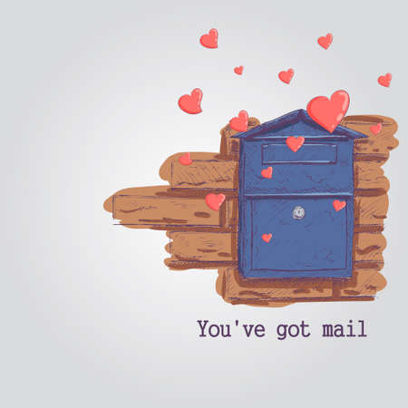 Mail box with lover letter on Valentine day. Mail box sketch Hand drawn mail box. Vector illustrationのイラスト素材