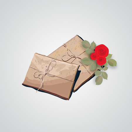 Gift box. Valentine's Day love greeting card with flowers and gift box. Vector illustrationのイラスト素材