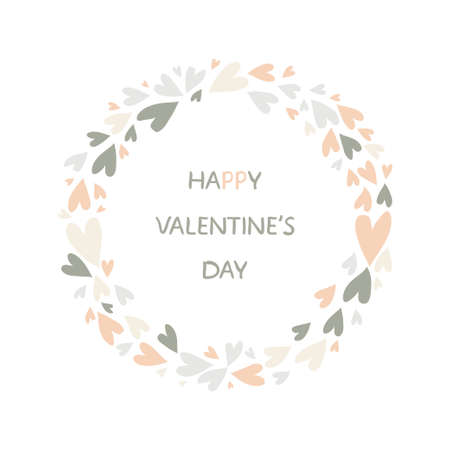 Floral wreath. Valentine`s Day Callygraphic Wreath - hand drawn Vector illustration. Happy Valentine's Dayのイラスト素材