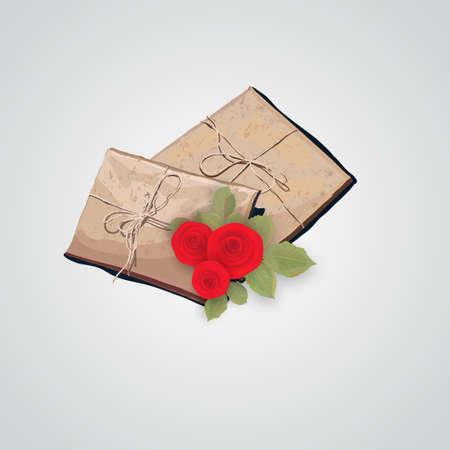 Gift box. Valentine's Day love greeting card with flowers and gift box. Vector illustrationのイラスト素材