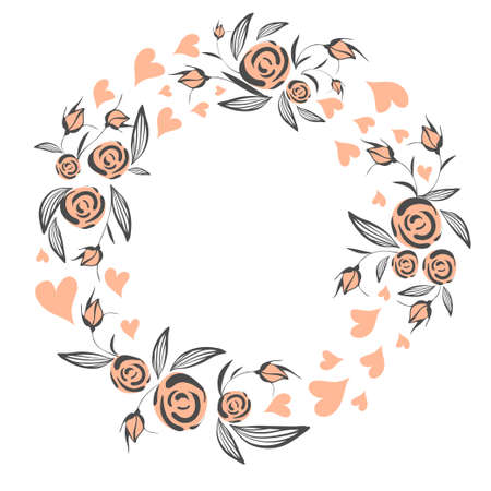 Abstract line elegant floral frame as element for wedding , birthday, valentines day and other romantic design. Wreath of rose flowers. Vector illustrationのイラスト素材