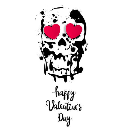 Valentine's Day greeting card. Skull shape with hearts. Inscription happy Valentine's Day. Vector illustrationのイラスト素材