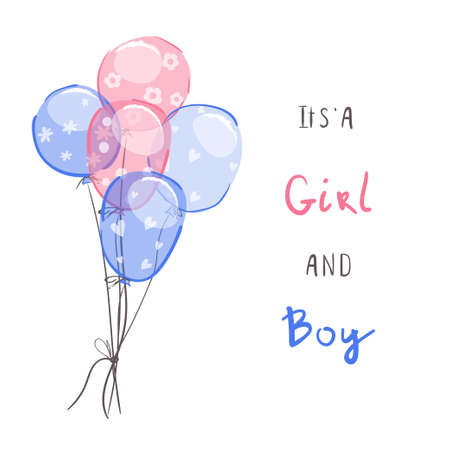 baby shower cards. Its a boy text, Its a girl text.のイラスト素材