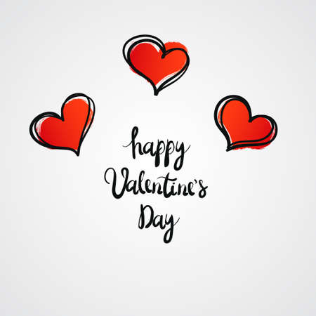 Happy Valentine's Day Lettering Text Background With Red Heart. Vector illustrationのイラスト素材