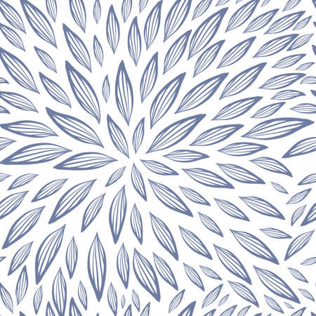 Seamless repeat pattern with leaves in blue on white background. Hand drawn fabric, gift wrap, wall art design.のイラスト素材