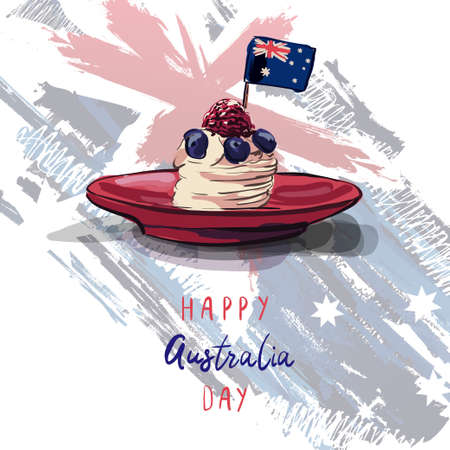Happy Australia Day Vector illustration. Greeting card, poster and banner.Cupcake with berries