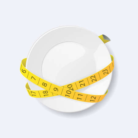 Clean plate with measuring tape as diet concept. Vector illustrationのイラスト素材
