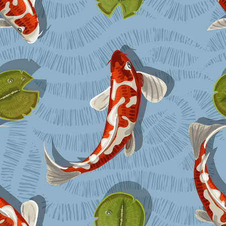 Fish seamless pattern can be used for wallpaper, website background, textile printing. Koi fish seamlessのイラスト素材