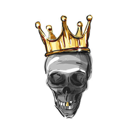vector skull wearing a king crown isolated on a white background. Skull. Gold crownのイラスト素材