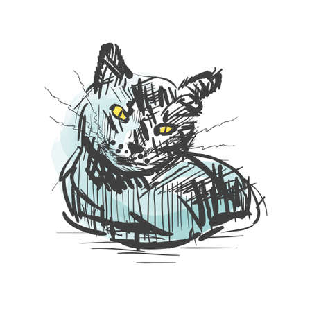 Cat. Vector sketch isolated on awhite background. Cat in artictic styleのイラスト素材