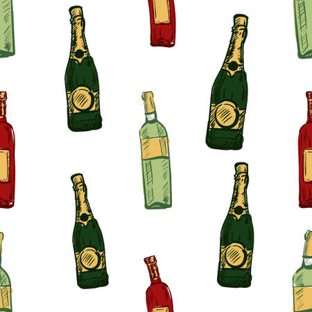 seamless abstract background with wine bottles.Vector illustrationのイラスト素材