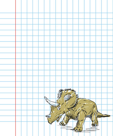 Scribble dinosaur. School notebook with drawing of a dinosaur. Vector illustrationのイラスト素材
