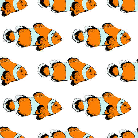 Tropical reef clown fish colorful vector seamless patternのイラスト素材