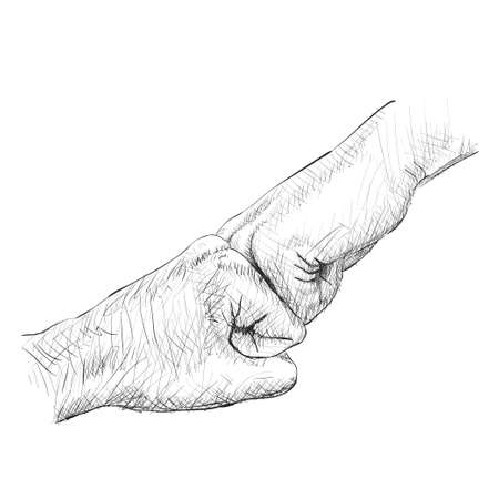 Hand drawn of two persons bumping their fists. Happy friends dayのイラスト素材