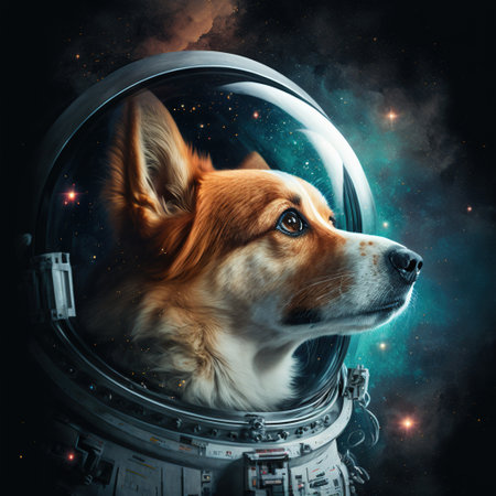 A dog wearing a space suit. Generative AI.の素材