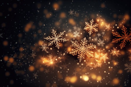 Holiday abstract glitter background with snowflakes. Generative AI.の素材