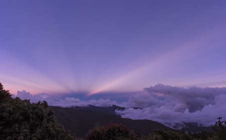 Seeing the amazing anti-crepuscular rays in the mountains. So dramatic and beautiful.の写真素材