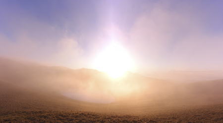 Beautiful Jiaming Lake(Chiaming Lake) when sunrise, a thick fog drifts at that moment.の写真素材