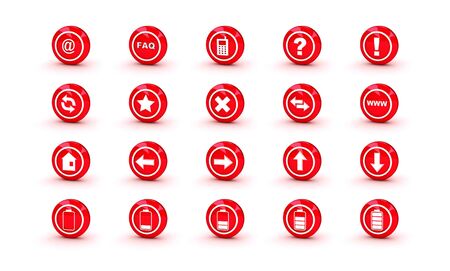 Red shiny gloss icons for web design isolated on white backgroundの写真素材