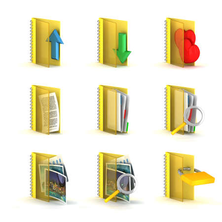 3d raster folders icons isolated on white backgroundの写真素材