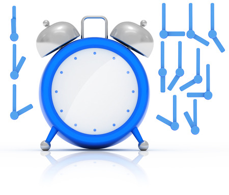 Shiny alarm clock with separated arrows isolated on whiteの写真素材