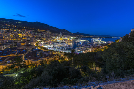 Aerial view of Monaco's harbour  just after sunsetの写真素材