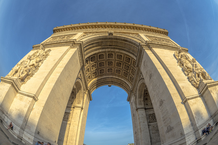 Fish-eye view of Arc de Triomphe in Paris, Franceの写真素材