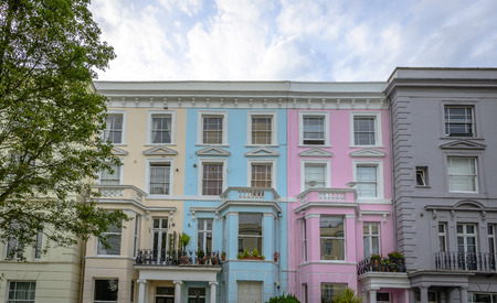 Pastel houses, Notting Hill - London, Englandのeditorial素材