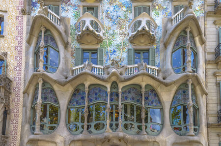 Barcelona - July 16: The facade of the house Casa Battlo designed by Antoni Gaudi on July 12, 2014 Barcelona, Spainのeditorial素材