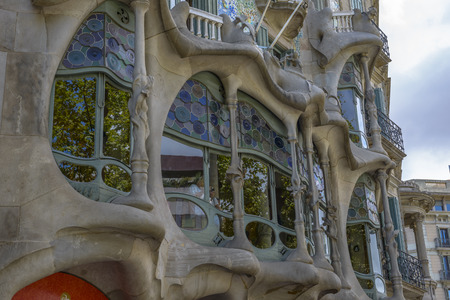 Barcelona - July 16: The facade of the house Casa Battlo designed by Antoni Gaudi on July 12, 2014 Barcelona, Spainのeditorial素材