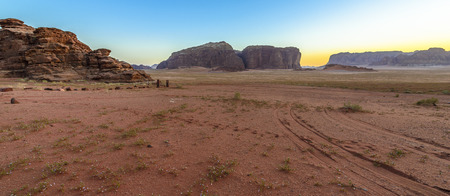 Panorama of a Sunset in Wadi Rum desert, Jordanの写真素材