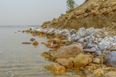 View of Dead Sea coastline in Jordan.の写真素材