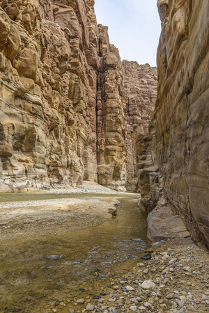The Mujib Reserve of Wadi Mujib is the lowest nature reserve in the world, located in the mountainous landscape to the east of the Dead Seaの写真素材