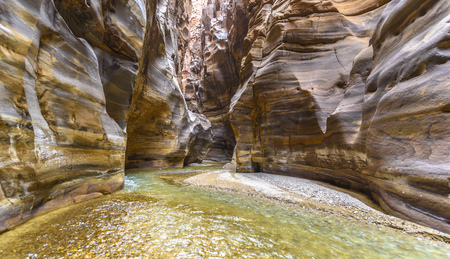 The Mujib Reserve of Wadi Mujib is the lowest nature reserve in the world, located in the mountainous landscape to the east of the Dead Seaの写真素材