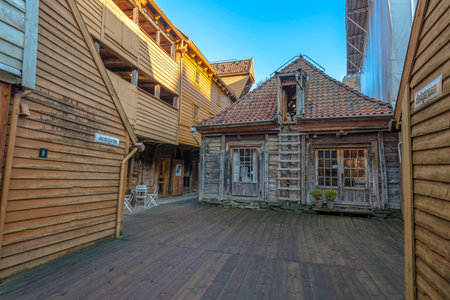 The colourful historic buildings of Bryggen in the City of Bergen, Norwayのeditorial素材
