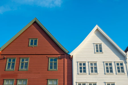 The colourful historic buildings of Bryggen in the City of Bergen, Norwayの写真素材
