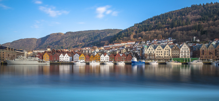 The colourful historic buildings of Bryggen in the City of Bergen, Norwayのeditorial素材