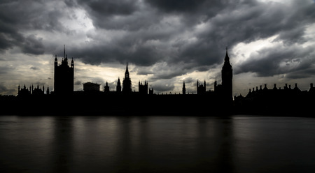 Silhouette of Big Ben and Houses of Parliament, London, UKの写真素材