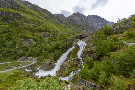 Briksdal Glacier in national park- a view from the entrance to the parkの写真素材