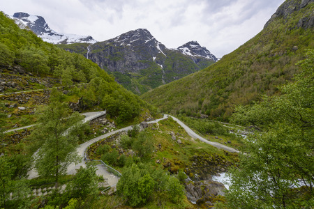 Briksdal Glacier in national park- a view from the entrance to the parkの写真素材