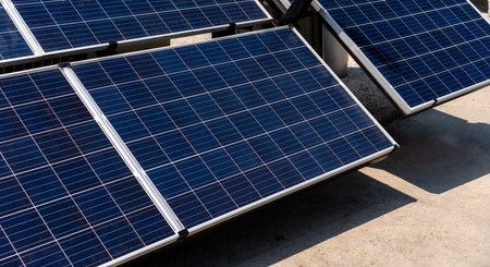Photovoltaic solar panels installed at solar energy station