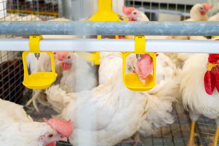 Water dispenser system in poultry farm for feeding chickens