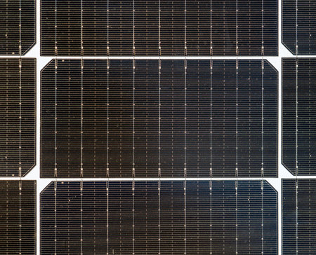 Closeup of solar panel surface with photovoltaic cells
