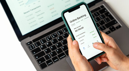 Closeup person using online banking mobile app.