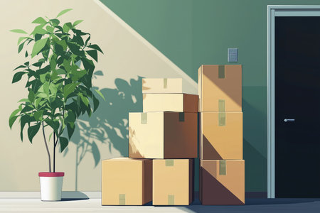 Moving boxes in front of the door.の素材