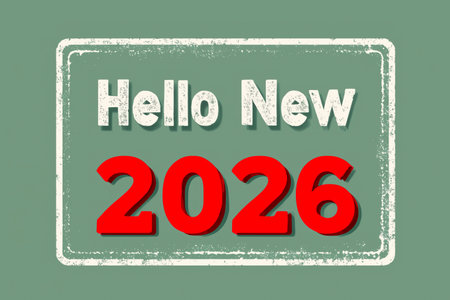 Hello new year 2026 stamp on green backgroundの素材